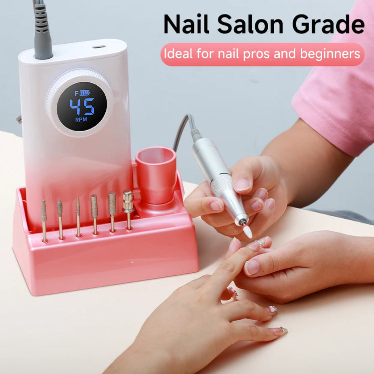 Professional Nail Drill Kit With Charging Dock, 45000RPM Cordless Electric Nail File With LCD Display, Rechargeable 4500mAh Battery Nail Efile For Acrylic & Gel Nails, Manicure Pedicure, Salon & Home Use
