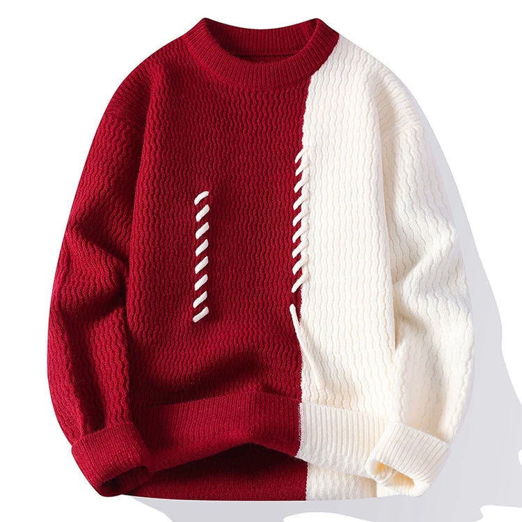 Men's Fashion stripe pattern Sweaters Autumn/Winter Loose Knittwear Men sweater youth Thick Warm patchwork pullovers Top