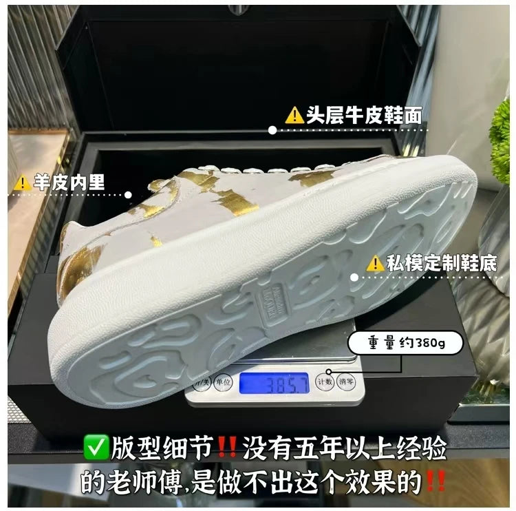 American European Fashion Casual Shoes Unisex White Platform Sneakers Man Sport Shoes In Printing Leather Women Heighten Loafers