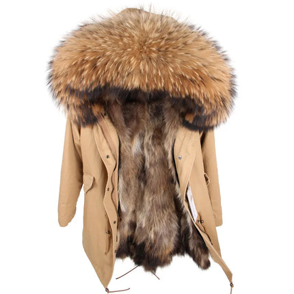 Maomaokong Natural Fur Lining Real Fur Coat Winter Jacket Women Raccoon Fur Collar Warm Thick Parkas Female Clothing