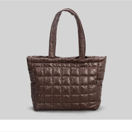 Large Capacity Women's Tote Bag Street Style Commuter Bag down Handbag Fashion Pure Color Handbag PU Material Daily Match PlatiNum