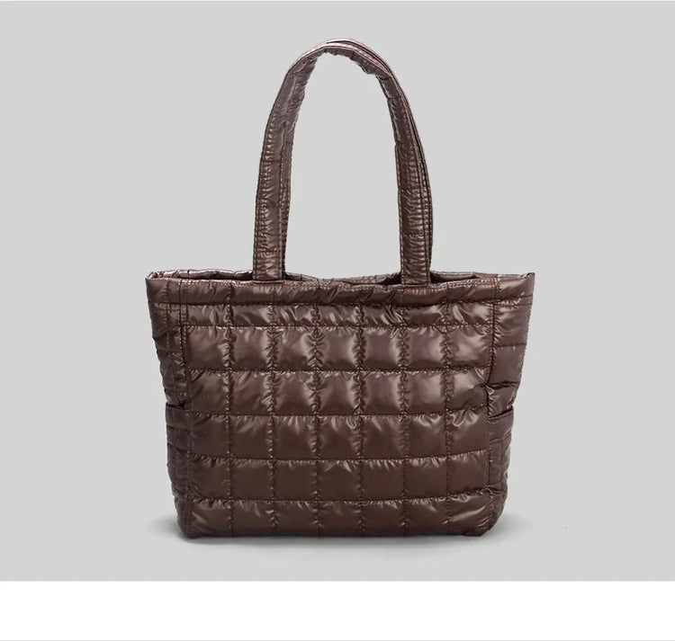 Large Capacity Women's Tote Bag Street Style Commuter Bag down Handbag Fashion Pure Color Handbag PU Material Daily Match PlatiNum