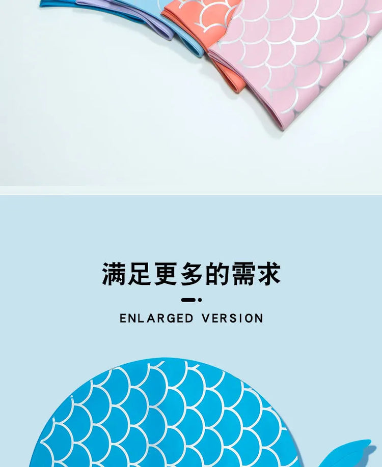 Cuffia da nuoto per bambini Cuffia da nuoto allargata in silicone impermeabile a squame di pesce carino per accessori da nuoto per ragazze dei ragazzi