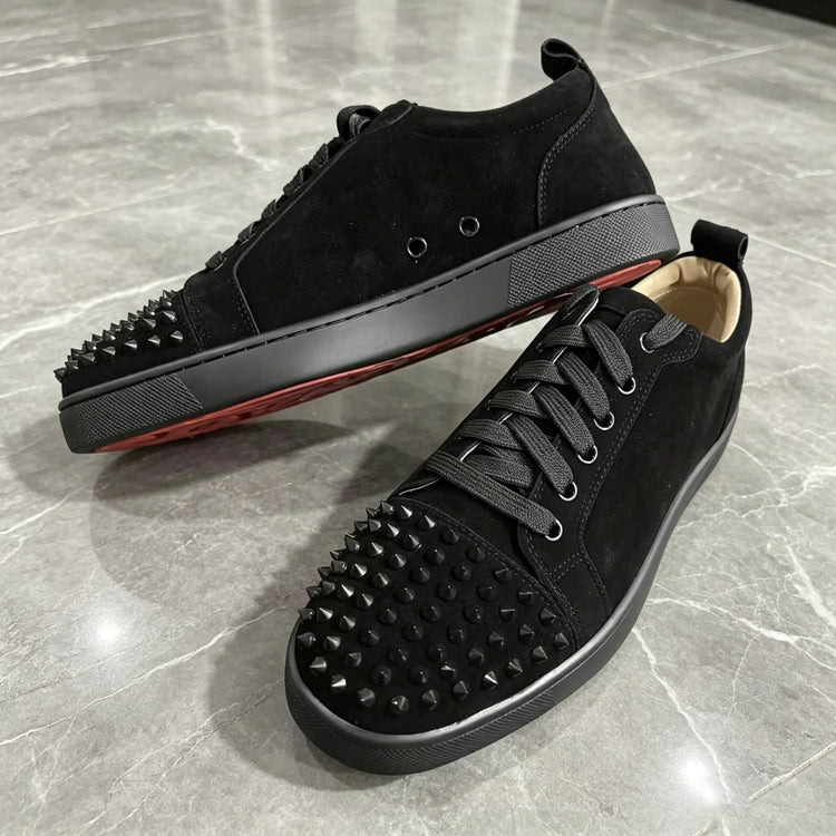 Men's Studded Genuine Leather Sneakers | Round Toe Lace-Up Flat Comfortable Spring Casual Fashion Shoes
