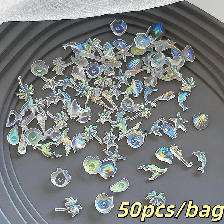 Ocean Starfish Shell Nail Charms Golden Silver Metal Nail Art Decoration 3D Nail Rivet Metallic Slice DIY Manicure Nail PartsY2K