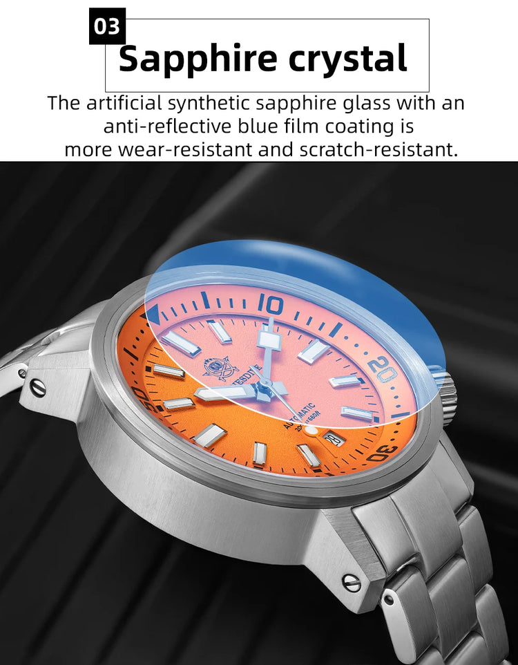 ADDIESDIVE 200M Automatic Dive Watch Men Japanese 8215 Sapphire Stainless Steel Luminous Mechanical Diving Wristwatch BGW9 Hands