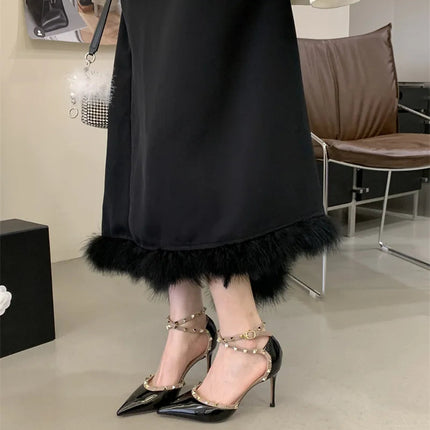 Sandali Donna alla Moda con Rivetti, Nuovo Stile Primavera 2026, Tacchi Alti con Cinturino Sottile, Eleganti Décolleté Color Nude per Estate Autunno platinumshop