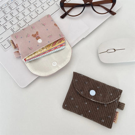 Cute Floral Coin Purse Mini Wallet Card Organizer Small Square Corduroy Bag for Student Bus Bank ID Credit Cards PlatiNum