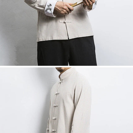 Nuovo gru ricamo top abbigliamento tradizionale cinese per uomo camicie vintage in lino a mezza manica colletto Madarin solido Hanfu Kungfu
