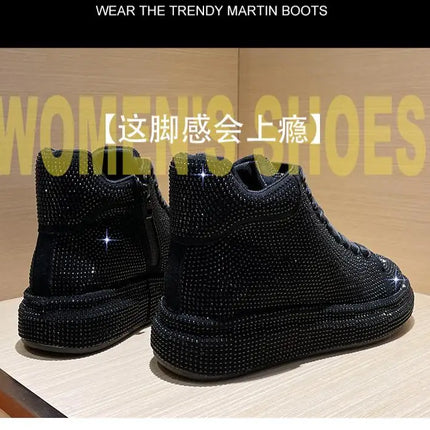 Designer Platform Sneakers Full Diamond Luxury Shoes Versatile Flat Bottom High-top Casual Skateboard Shoes Zapatos De Mujer
