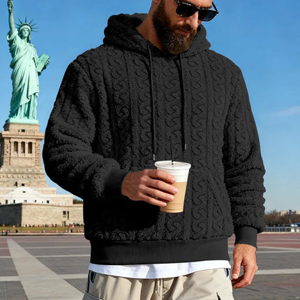 Cross-border Loose Men's Winter Retro Warm Double-Sided Velvet Casual Trend Hooded Pocket High Street Sweater