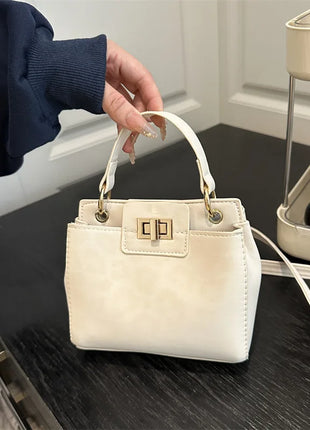 Elegante Mini Borsa a Tracolla con Manico Superiore, Chiusura Dorata, Versatile Borsa in Finta Pelle Scamosciata e Pelle per Uso Quotidiano Femminile