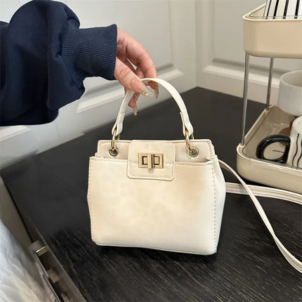 Elegante Mini Borsa a Tracolla con Manico Superiore, Chiusura Dorata, Versatile Borsa in Finta Pelle Scamosciata e Pelle per Uso Quotidiano Femminile
