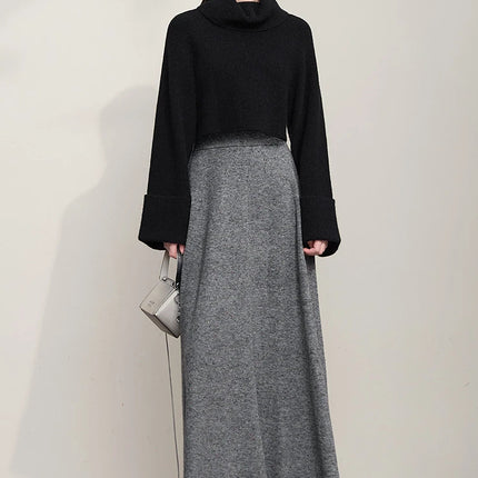 AMII Knitted Skirts For Women 2025 Autumn New Gentle A-line Long Skirt Loose Solid Color Elegant Versatile Woman Clothes12553045 PlatiNum