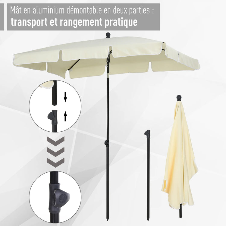 Outsunny Ombrellone da giardino rettangolare dritto inclinabile in alluminio e poliestere ad alta densità 2 x m 1,3 beige chiaro