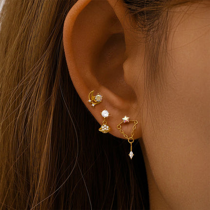 AIDE Heart Round Ball Flat Helix Piercing Earring 925 Sterling Silver Ear Studs Geometric Zircon Exquisite Trinket Studs Aretes PlatiNum