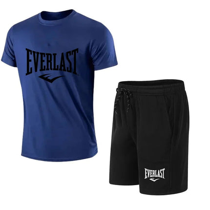 EVERLAST T-shirt e pantaloncini da uomo, set da 2 pezzi, abbigliamento sportivo per il tempo libero, a maniche corte, per jogging, palestra, con stampa del marchio platinumshop