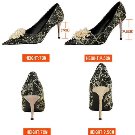 BIGTREE Scarpe Fiori di perle Décolleté da donna Tacchi alti con strass 2026 Nuove donne di lusso Tacchi a spillo Décolleté da donna di grandi dimensioni platinumshop