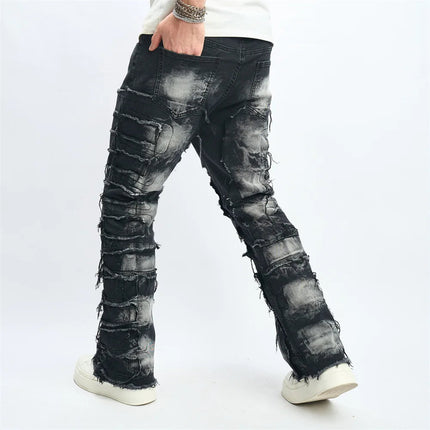 Denim Pants Men Ripped Distressed Washed Fashion Designer Male Denim Trousers Street Style Men's Slim Biker Jeans PlatiNum