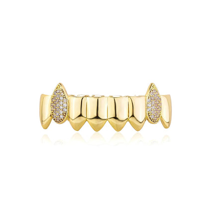 Hip Hop Full CZ Stone Teeth Grillz Caps Cubic Zircon Iced Out Micro Pave Top&Bottom Charm Grills for Men Women Punk Jewelry PlatiNum