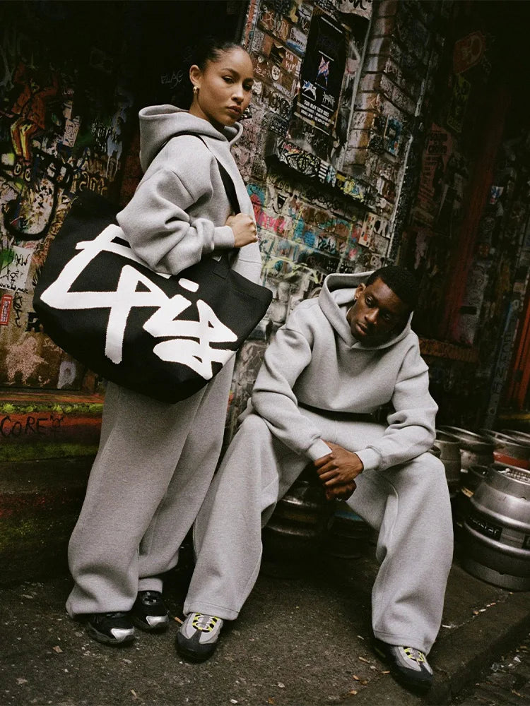 2026 Trendy High Street Retro Casual Streetwear Men's Sports Suit Y2K Harajuku Embroidered Hoodie men Hip-hop Loose Sweatpants PlatiNum