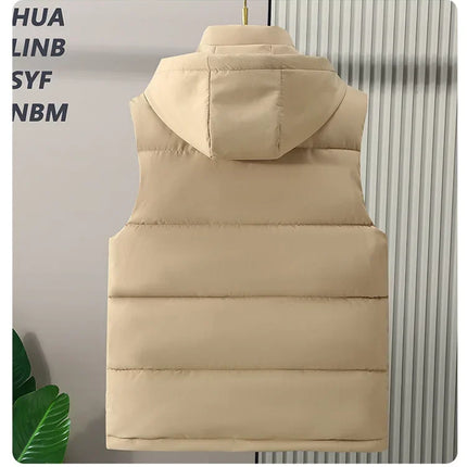 Big Size Men Padded Vest Winter Hooded Zip-up Sleeveless Jacket Padding Golf Cotton Waistcoat Work Warm Large Pocket Plus 8XL