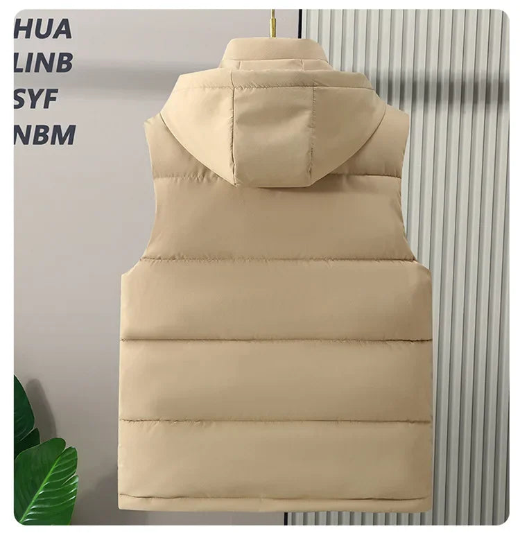 Big Size Men Padded Vest Winter Hooded Zip-up Sleeveless Jacket Padding Golf Cotton Waistcoat Work Warm Large Pocket Plus 8XL