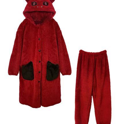 Virtual Alice Dark Gothic Demon Death Skull Horned Hooded Robe Thickened Coral Fleece Winter Warm Long Sleepwear Loungewear