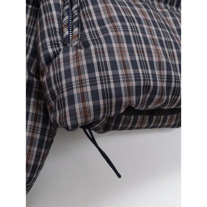 Elegant Chic Women Plaid Puffer Anorak with Adjustable Hem High Neck and Long Sleeves Zippered Coats Winter Brown Padded Jackets