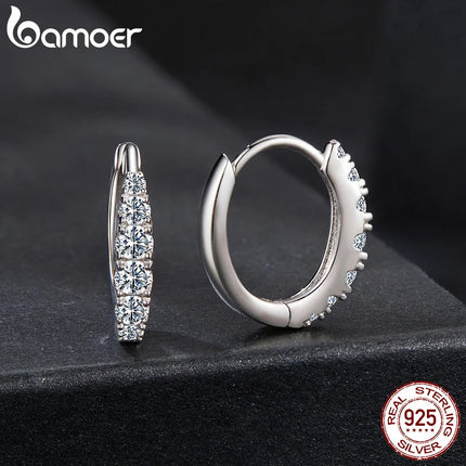 BAMOER Moissanite Huggie Hoop Earrings for Women, 925 Sterling Silver Hypoallergenic Earrings with White Gold Plated MSE092 PlatiNum