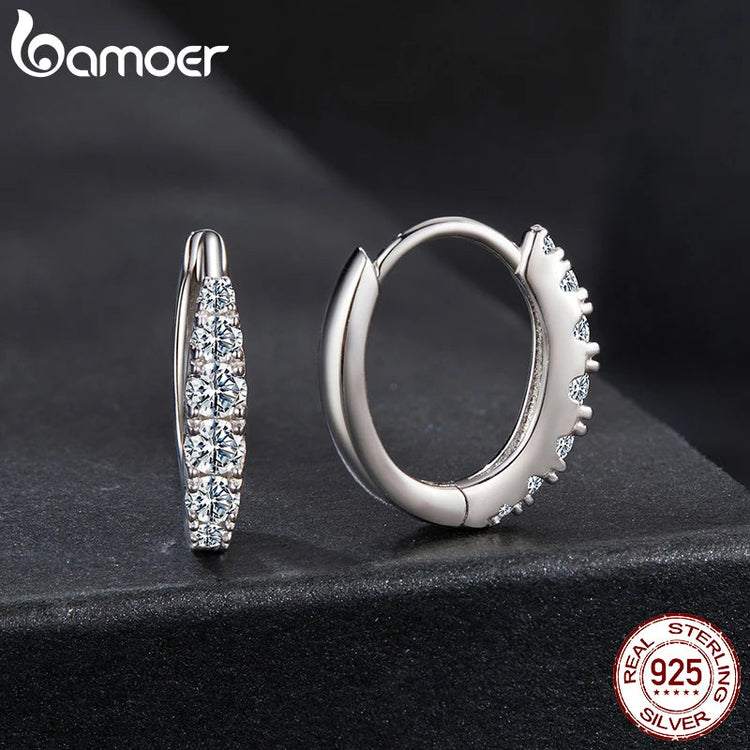 BAMOER Moissanite Huggie Hoop Earrings for Women, 925 Sterling Silver Hypoallergenic Earrings with White Gold Plated MSE092 PlatiNum