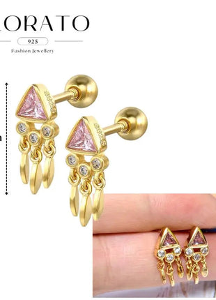 Lussuosa geometria 925 orecchio in argento sterling Ago rosa serie zircone orecchini a cerchio pendenti dolce moda regali di gioielli da sposa platinumshop