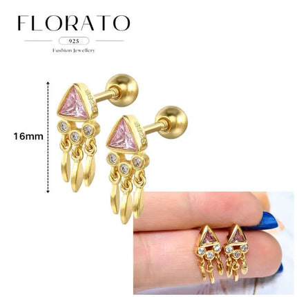 Lussuosa geometria 925 orecchio in argento sterling Ago rosa serie zircone orecchini a cerchio pendenti dolce moda regali di gioielli da sposa platinumshop