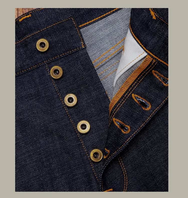 Red Tornado Retro Heavy 18oz Raw Selvedge Denim Pants Sanforized Button Fly High Waist Flap Pocket Carpenter Style Jeans