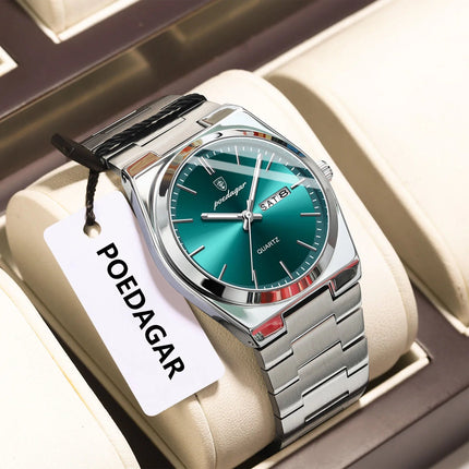 POEDAGAR Orologio da polso al quarzo da uomo di lusso Impermeabile luminoso Data Settimana Orologio da uomo Orologi da uomo d'affari in acciaio inossidabile platinumshop