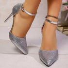 Tacchi altissimi Scarpe da sposa per feste con glitter dorati Scarpe da donna sexy con cinturino alla caviglia Décolleté da donna 2025 Sandali con tacco a spillo