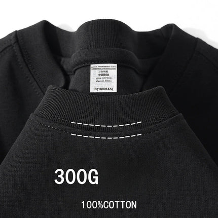 Beige 300g Heavyweight Cotton Short Sleeved T-shirt Summer Round Neck Loose and Base Shirt for Men Women Basic Tee PlatiNum