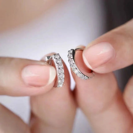 925 Sterling Silver Shining Zircon Earrings for Women Vintage Simple Round Circle Hoop Earrings Designer Party Jewelry Gifts PlatiNum