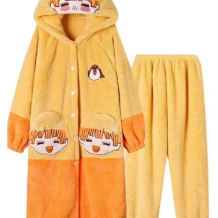 Demon Slayer Kanroji Mitsuri Tokito Muichiro Women Autumn Winter Loungewear Coral Fleece Robe  Love Hashira Cosplay Home Pajamas