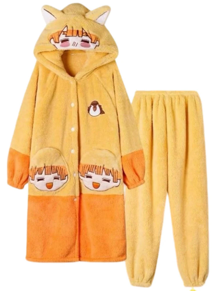 Demon Slayer Kanroji Mitsuri Tokito Muichiro Women Autumn Winter Loungewear Coral Fleece Robe  Love Hashira Cosplay Home Pajamas