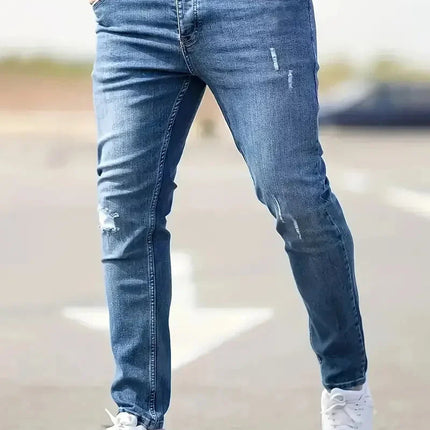 Men's Jeans Stretch Slim Fit Trousers Streetwear Classical Casual Pants Skinny Zipper Denim Designer Clothes Black Blue PlatiNum
