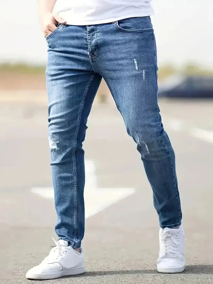 Men's Jeans Stretch Slim Fit Trousers Streetwear Classical Casual Pants Skinny Zipper Denim Designer Clothes Black Blue PlatiNum
