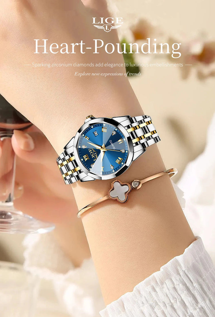 LIGE Elegante Orologio da Polso da Donna Ultrasottile in Stile Nordico Semplice con Movimento al Quarzo, Bracciale in Acciaio Inossidabile alla Moda platinumshop
