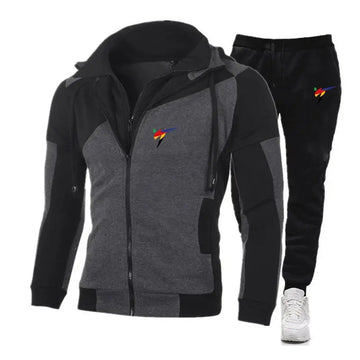 2025 Spring Autumn WTF World Taekwondo Federation Print Men's Popular Splicing Zip Hoodies+Solid Color Drawstring Sweatpants Set PlatiNum