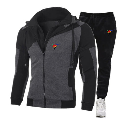 2025 Spring Autumn WTF World Taekwondo Federation Print Men's Popular Splicing Zip Hoodies+Solid Color Drawstring Sweatpants Set PlatiNum