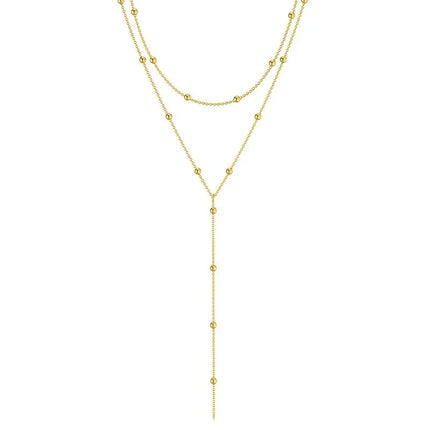 LATS Gold Color Double Layered Long Tassel Chain Necklaces for Women Simple Metal Geometric Bead Choker Necklace Fashion Jewelry PlatiNum