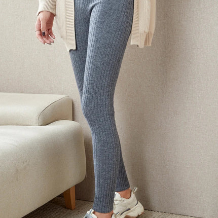 100% Merino Wool Striped Leggings Women's Winter Warm Knitted Tights Solid Color Women's Trousers PlatiNum