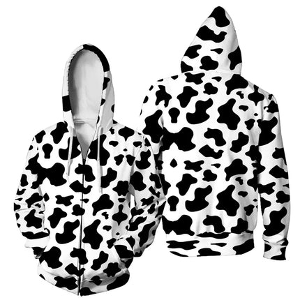 Black White Cow Pattern Hoodie Hooded Sweatshirt Hoodie Cosplay Costume New Fleece Harajuku Jacket and Coat Men Women Clothing