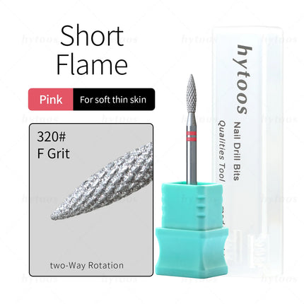 HYTOOS Small Flame Diamond Cut Pro Nail Drill Bits Chrome Russian Cuticle Bit for Nail Drill Dead Skin Cleaner Nail Prep Tool