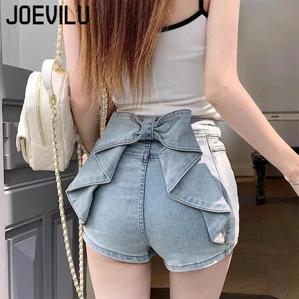 Women's Y2K Sexy Denim Shorts Petite High Waist Hip Lifting Shorts Slim Summer Hot Pants with 3D Bow Personality Detail